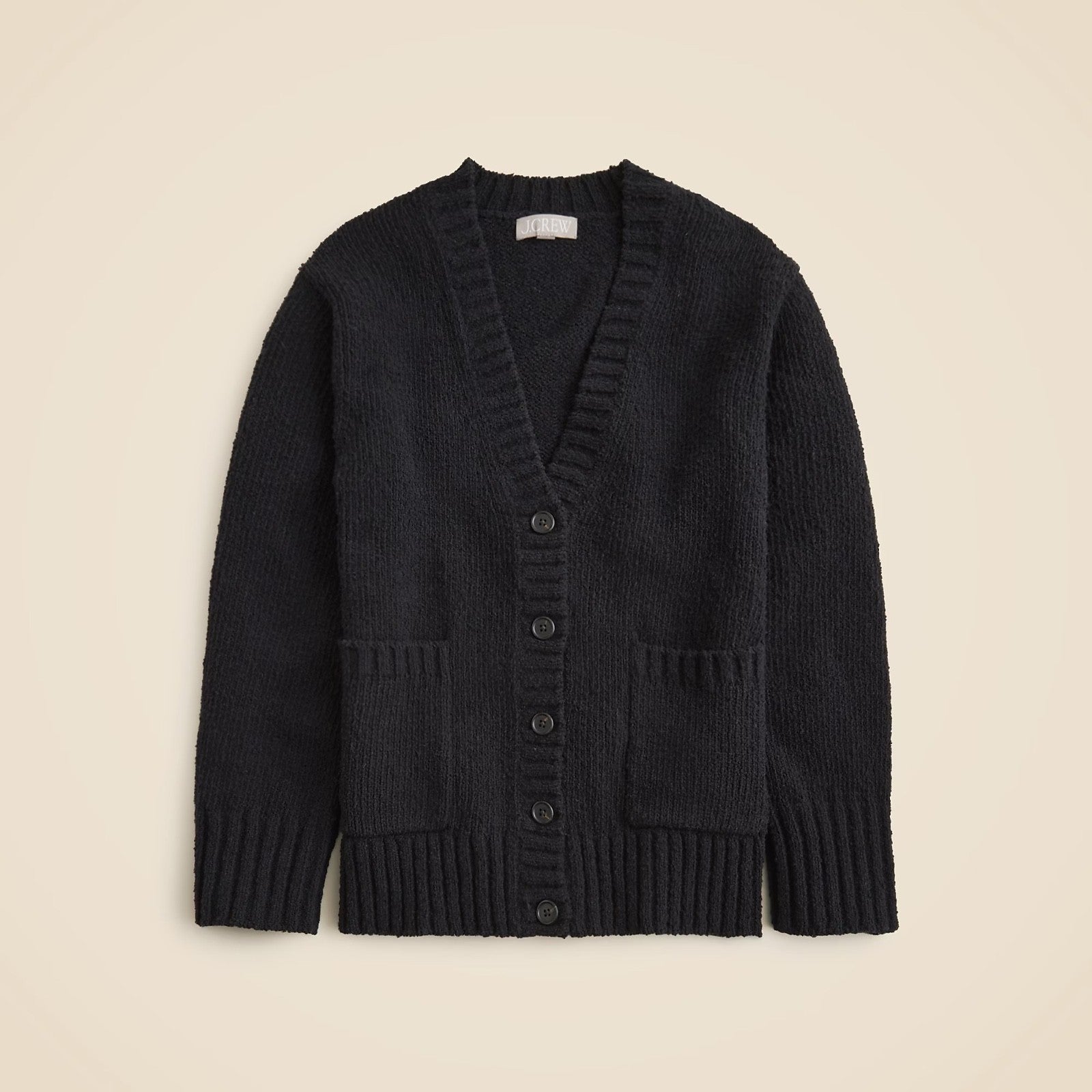 NWT!! J. CREW Marina V-Neck Cardigan Sweater Pockets Solid Black Preppy Medium