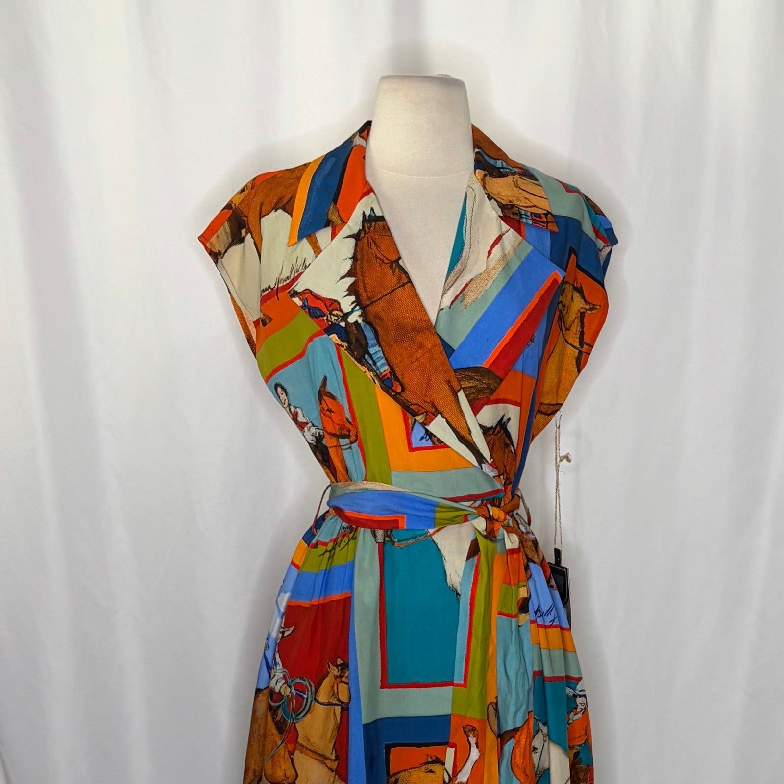 NWT!! DOUBLE D RANCH Women Of The Range Dress Western Horses Midi Bright X-Small