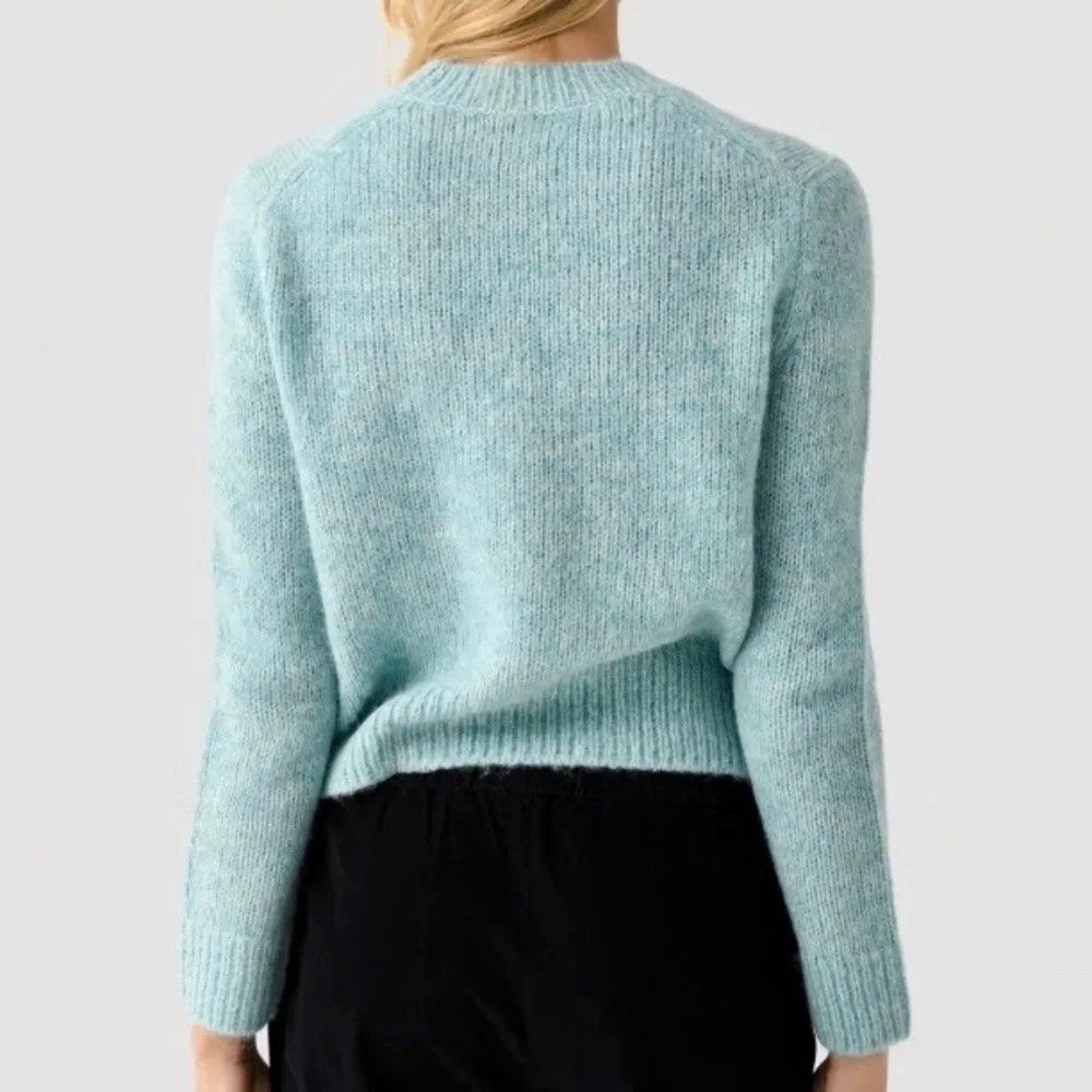 VINCE Italian Marled Alpaca Wool Knit Crew Neck Cozy Sweater Aqua Blue Small