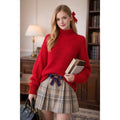 Anthropologie MAEVE Solid Red Shaker Knit Sweater Mockneck Pullover Fleck Medium
