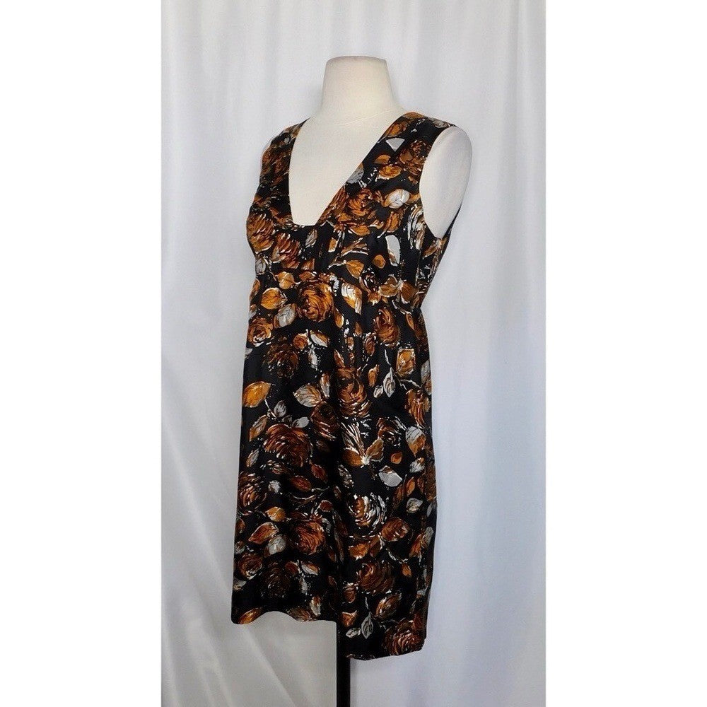 TIBI Floral Silk Dress Roses Retro Black Orange Empire Bodice Party Holidays 2
