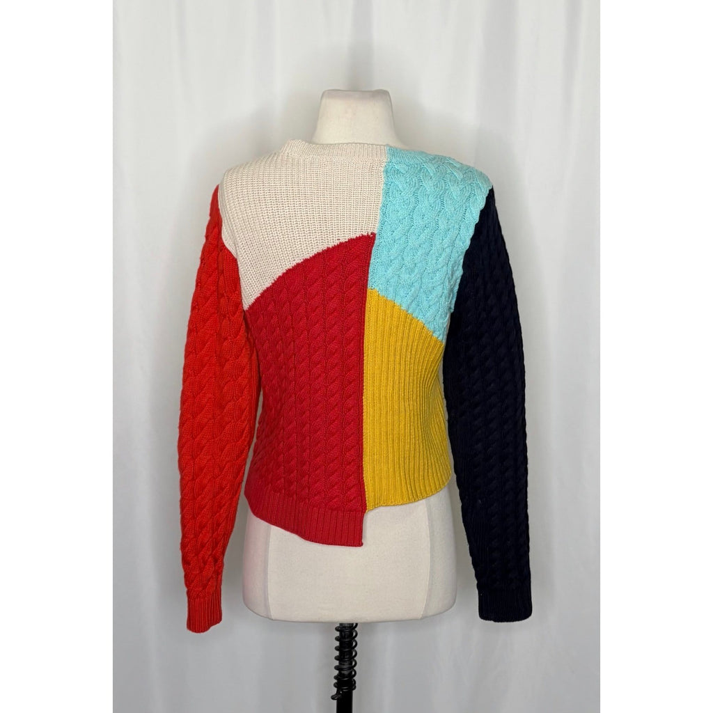 ALICE + OLIVIA Lebell Mixed Knit Cropped Sweater Colorblock Colorful Large