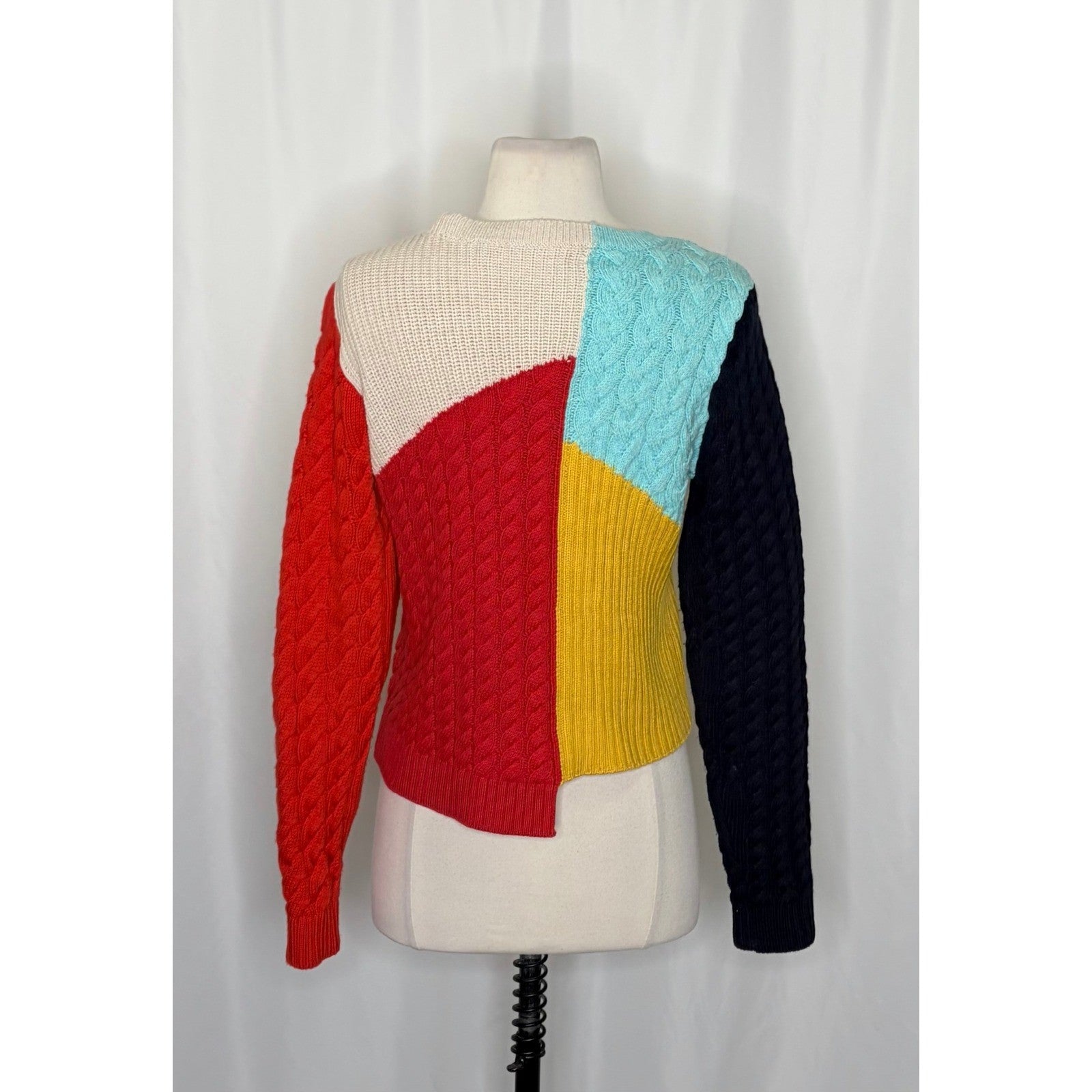 ALICE + OLIVIA Lebell Mixed Knit Cropped Sweater Colorblock Colorful Large