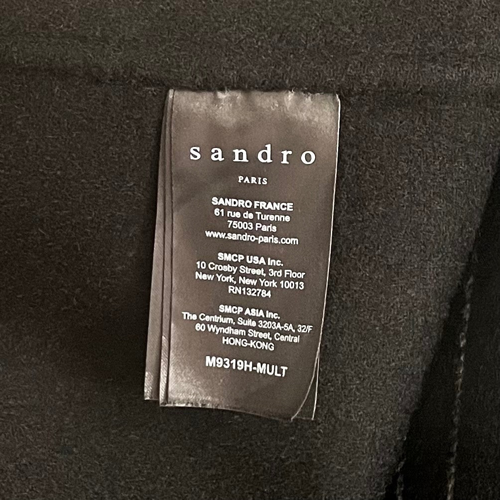 SANDRO Paris Felted Wool Long Coat Black Gray Pinstripe Stripe Size 1 / US 4