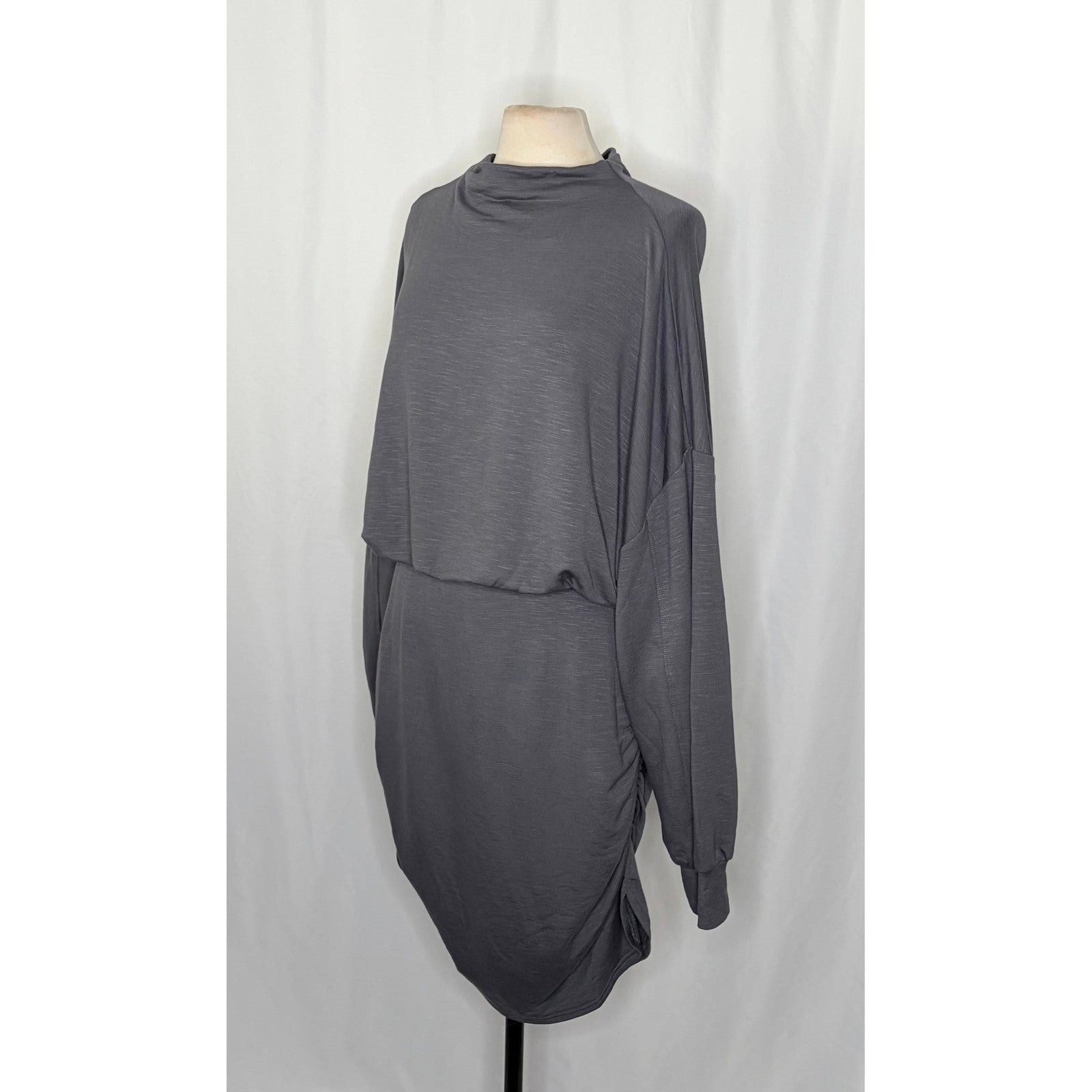 NWT!! Anthropologie DAILY PRACTICE Ruched Cozy Dress Solid Grey Cutout Size 3X