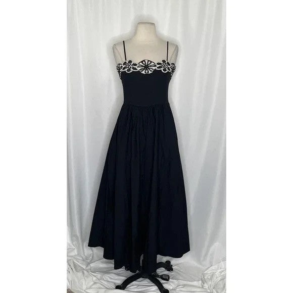 NWT! J. CREW Crochet Mixy Dress Black Crocheted Medallions Midi Pockets Small
