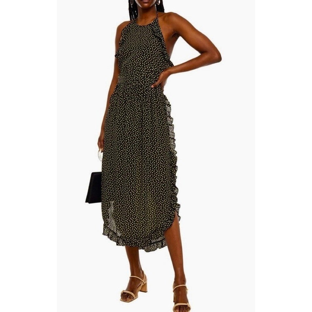 SEE BY CHLOÉ Georgette Silk Halter Neck Ruffled Dress Midi Size 40 / US Size 8