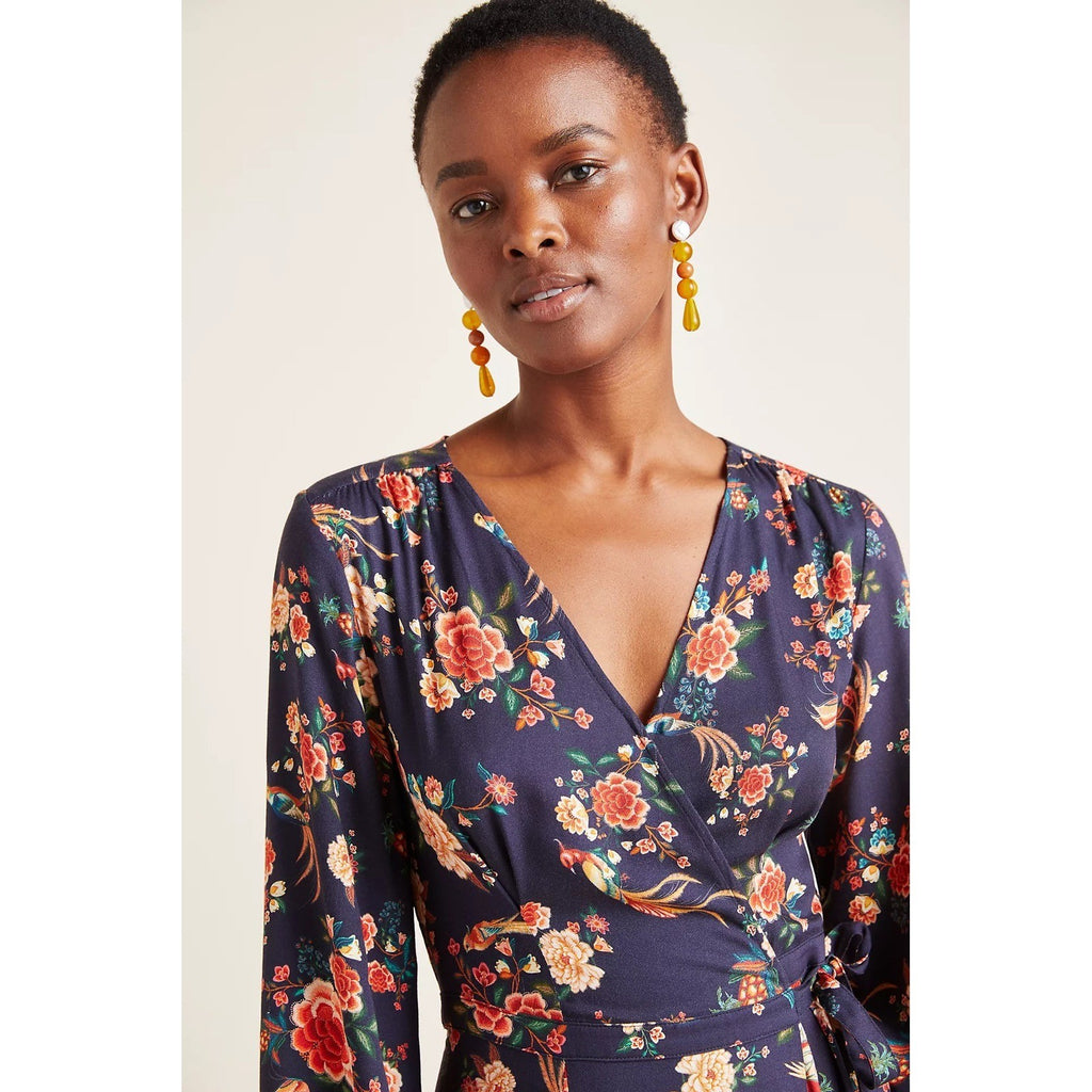 Anthropologie FARM RIO Gracia Wrap Maxi Dress Floral Birds Bohemian X-Small