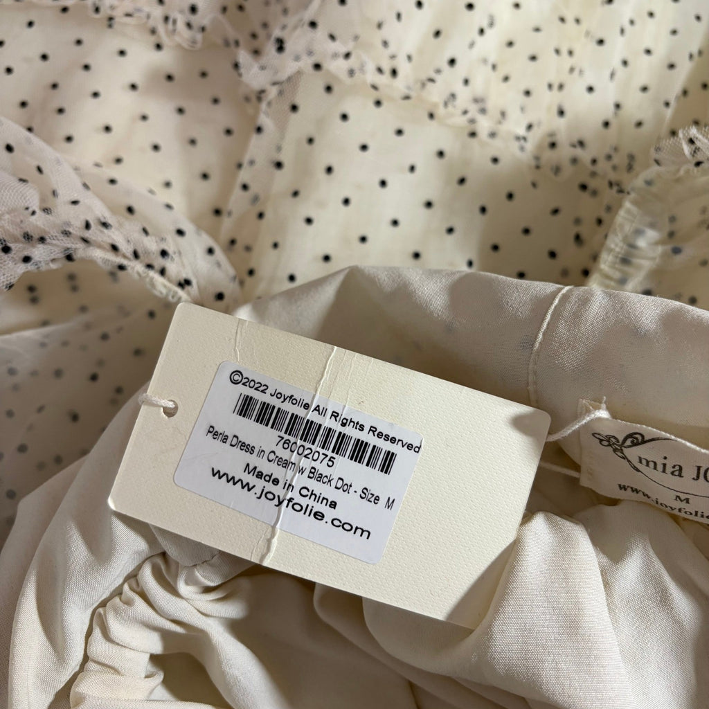 NWT!! Joyfolie MIA JOY Perla Tulle Puff Dress Polka Dots Ivory Black Medium