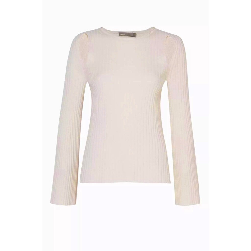 VINCE Cashmere Ribbed Cutout Slit Shoulder Pullover Flare Sleeves Knitwear Small