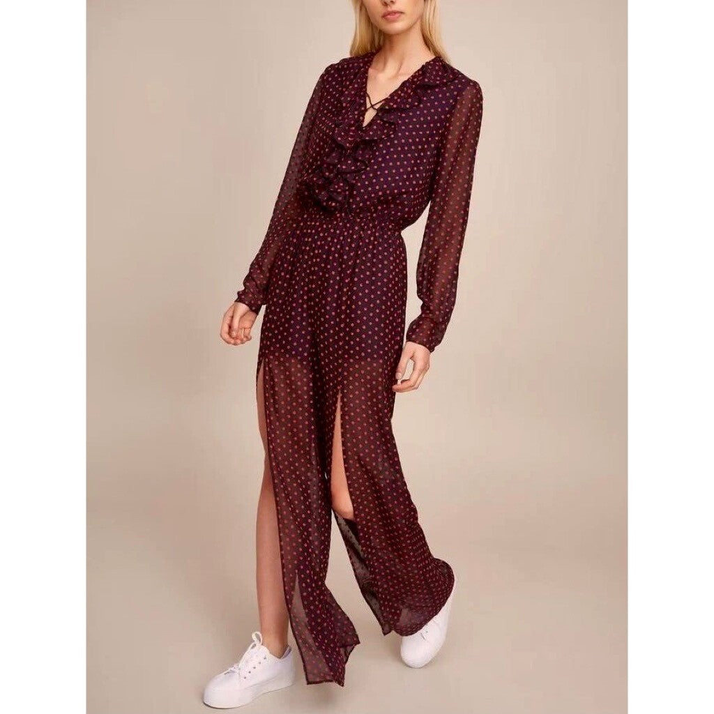 NWT!! THE FIFTH LABEL Titania Jumpsuit Black Red Clip Dot Dots Ruffle X-Small
