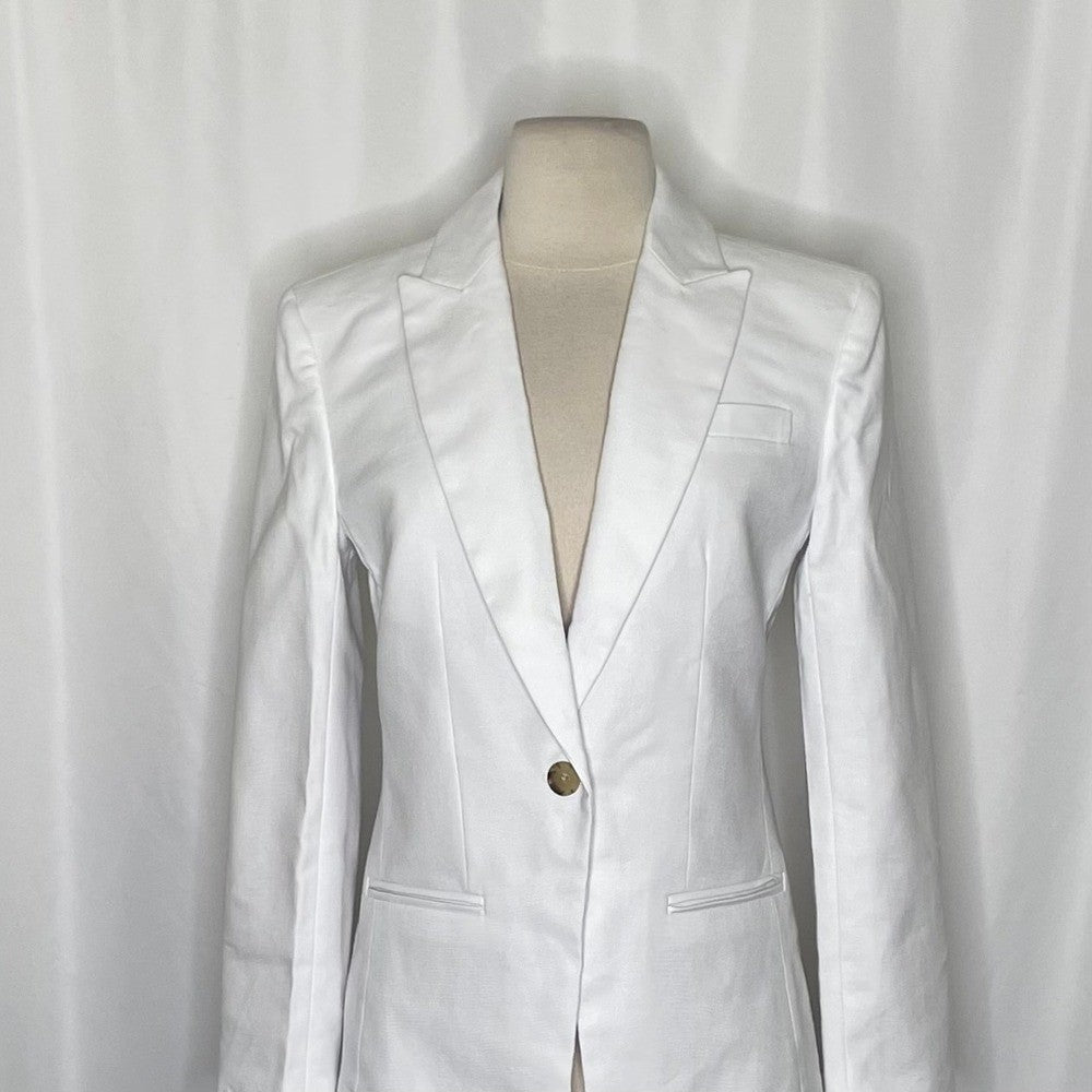 NWT!! J. CREW Alexandra Blazer Stretch Linen Blend Solid White Jacket Size 4