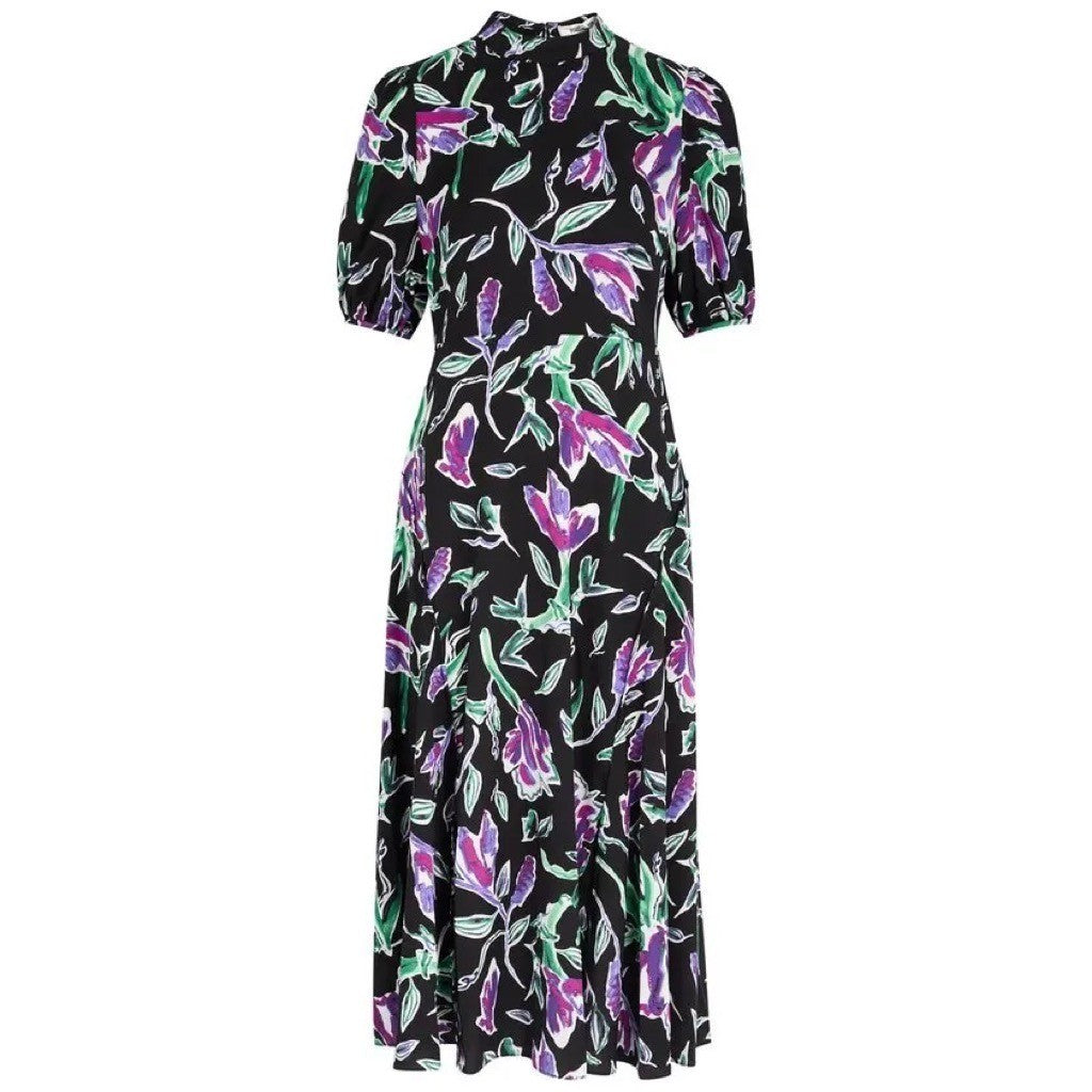NWT!! DVF DIANE VON FURSTENBURG Nella Dress Violet Floral Midi Spring Size 2