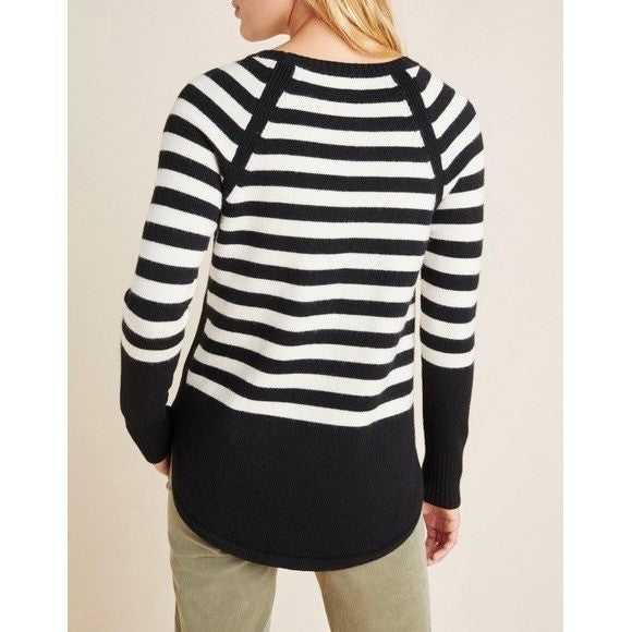 ANTHROPOLOGIE Rebekah Sweater Black White Stripe Tunic Pullover Knitwear Medium