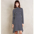 Anthropologie MAEVE Navy Blue White Striped Turtleneck Jersey Knit Dress Small
