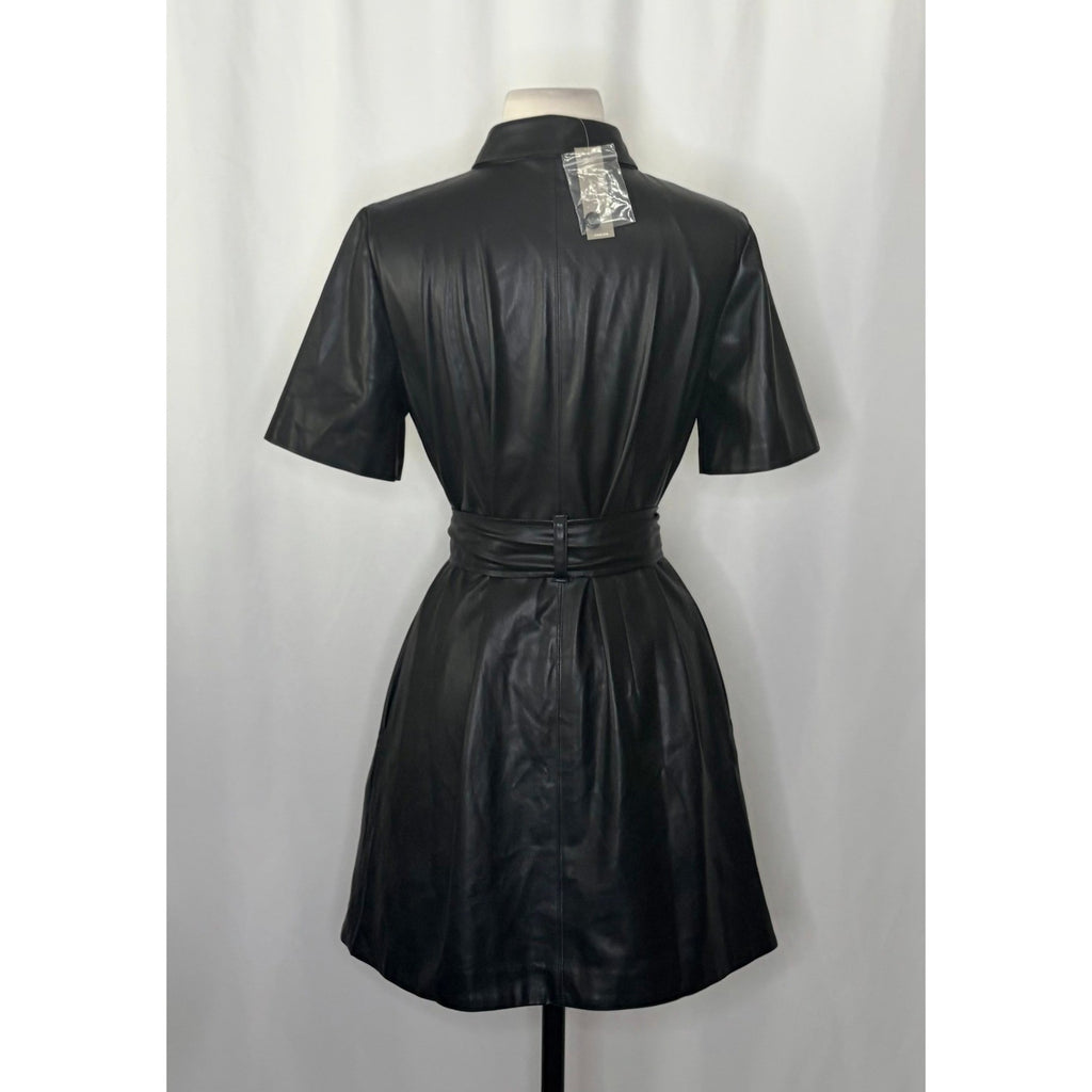 NWT!! J. CREW Solid Black Button Front Faux Leather Dress Belted Vegan Small