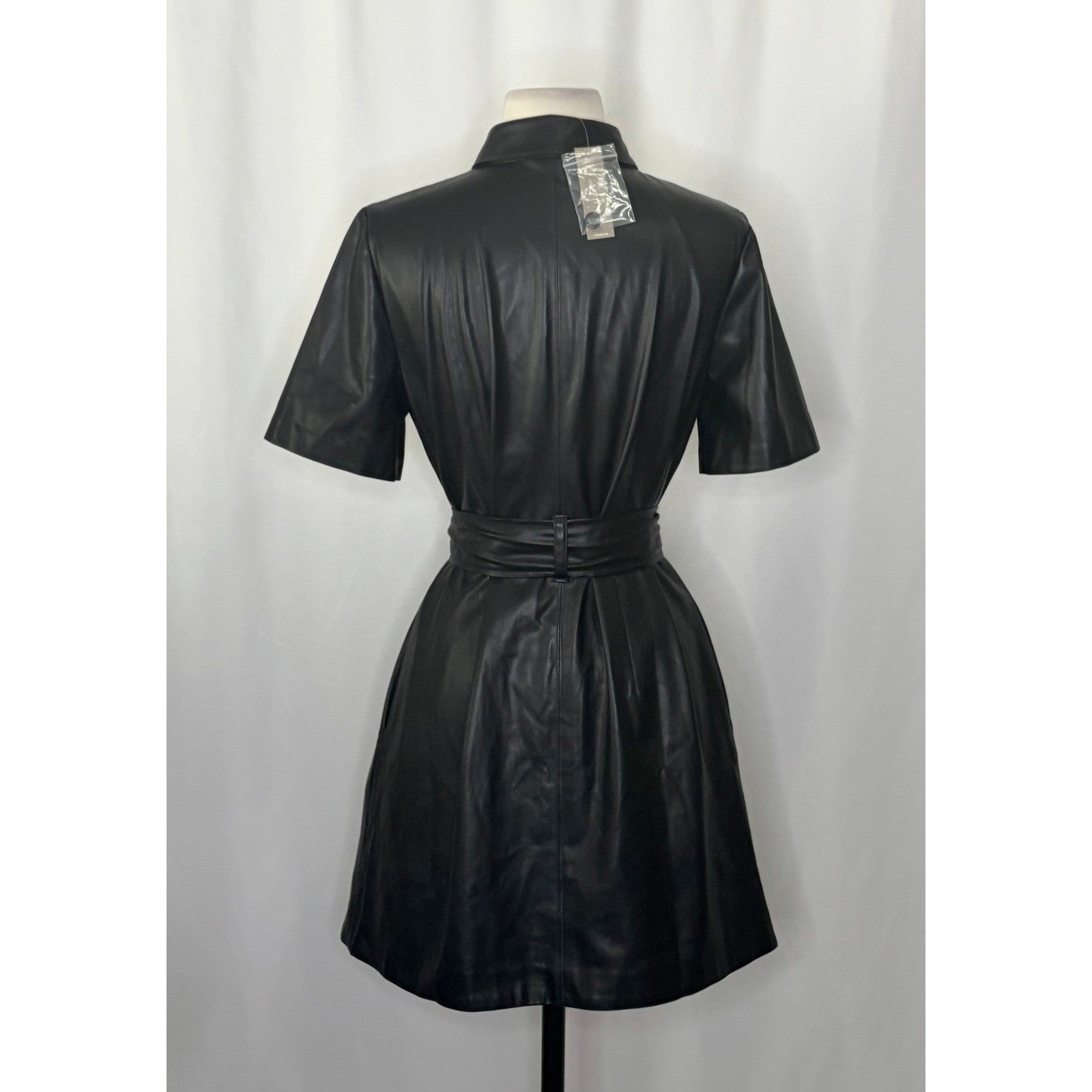 NWT!! J. CREW Solid Black Button Front Faux Leather Dress Belted Vegan Small