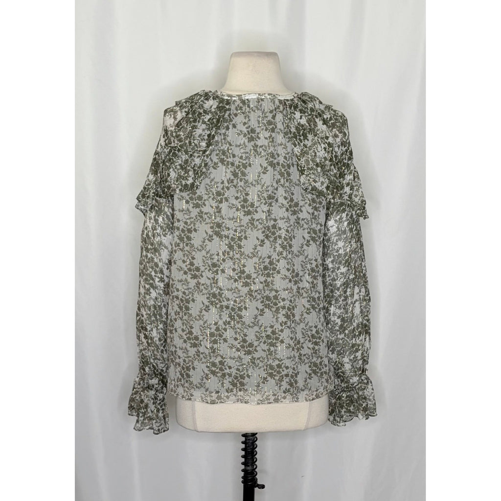 RAMY BROOK Silk Printed Celeste Blouse Chiffon Sagco Green Floral Metallic Small