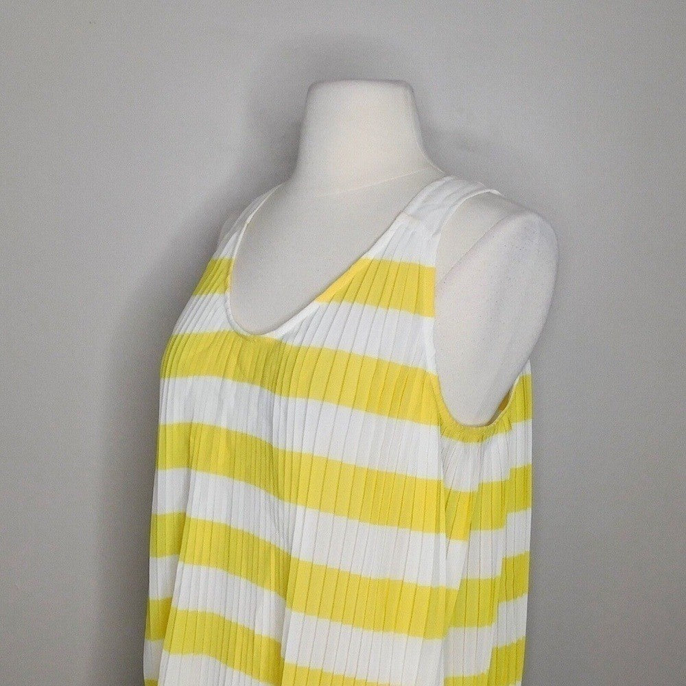 Anthropologie MAEVE Citron Stripe Pleated Tank Top Blouse Swingy Yellow Size 8