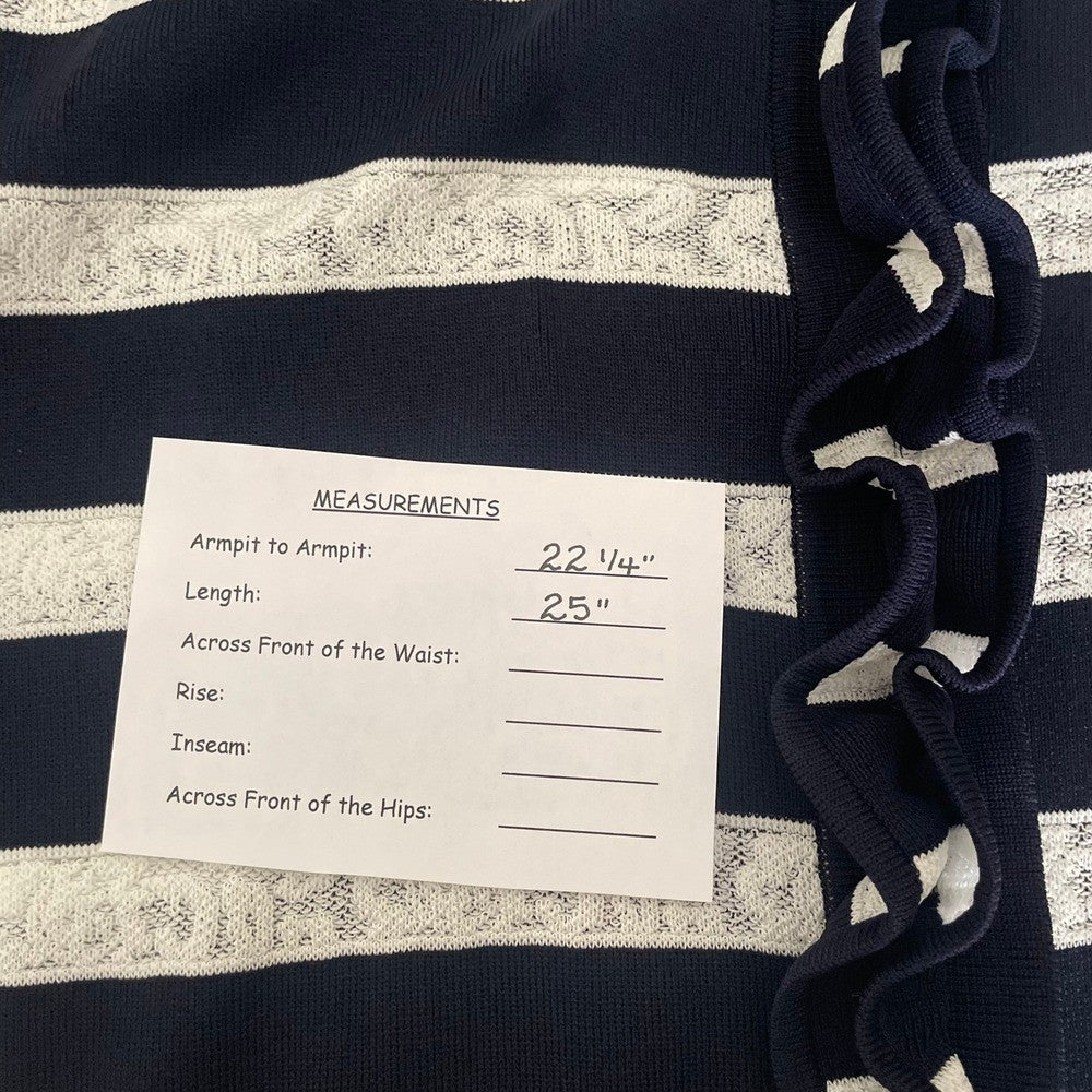 Exclusively MISOOK Navy Blue White Striped Cardigan Sweater Ruffled X-Large