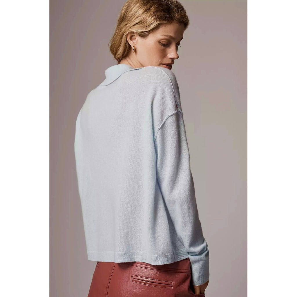 Anthropologie PILCRO The Jensen Cashmere Crop Polo Sweater Soft Sea Dog X-Small