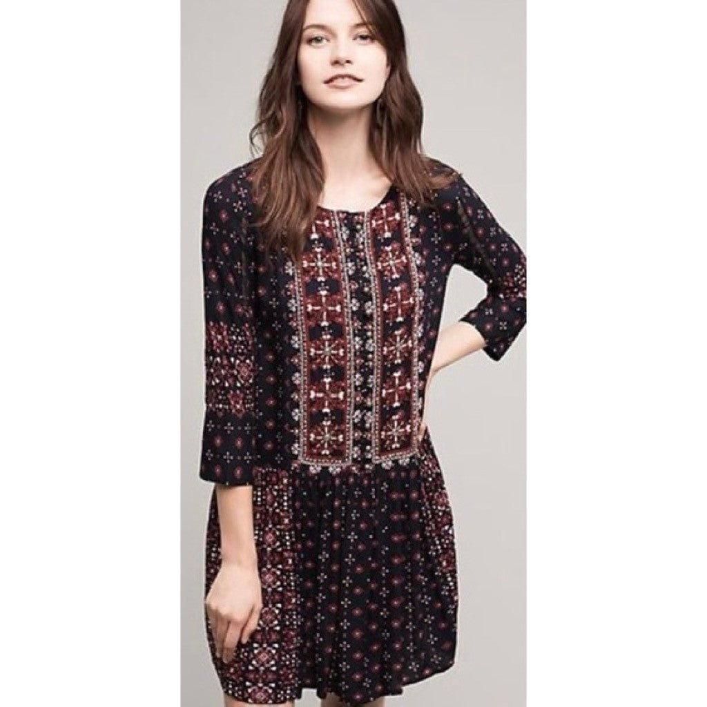 Anthropologie VANESSA VIRGINIA Kaleidoscope Beaded Shirtdress Dress Medium