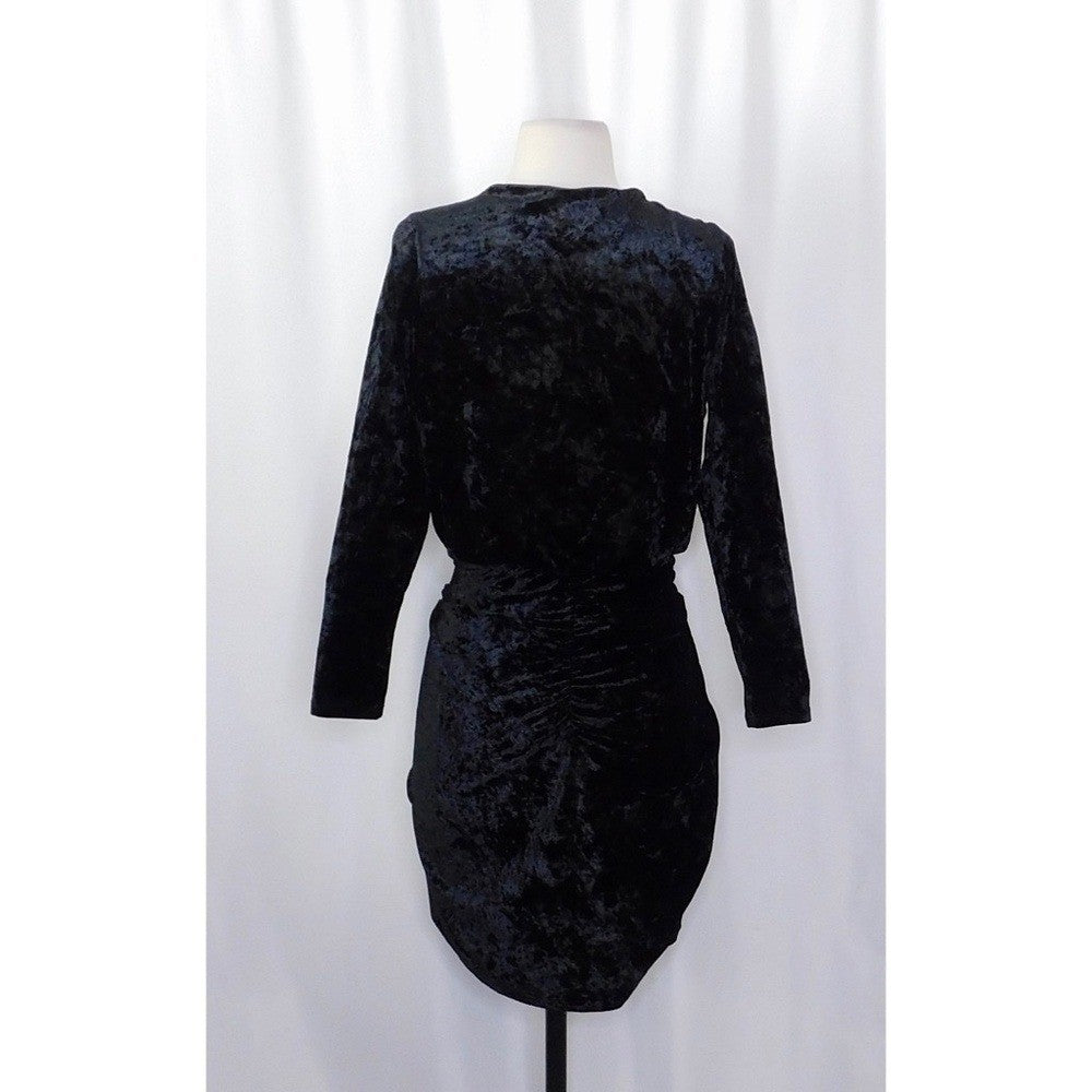 MISA Los Angeles Ophelie Black Crushed Velvet Tie Front Mini Dress Stretch Small