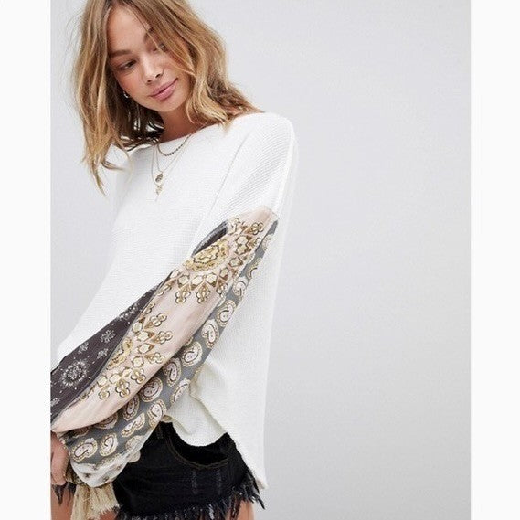 Free People WE THE FREE Blossom Thermal Top Shirt Bohemian Oversized Large