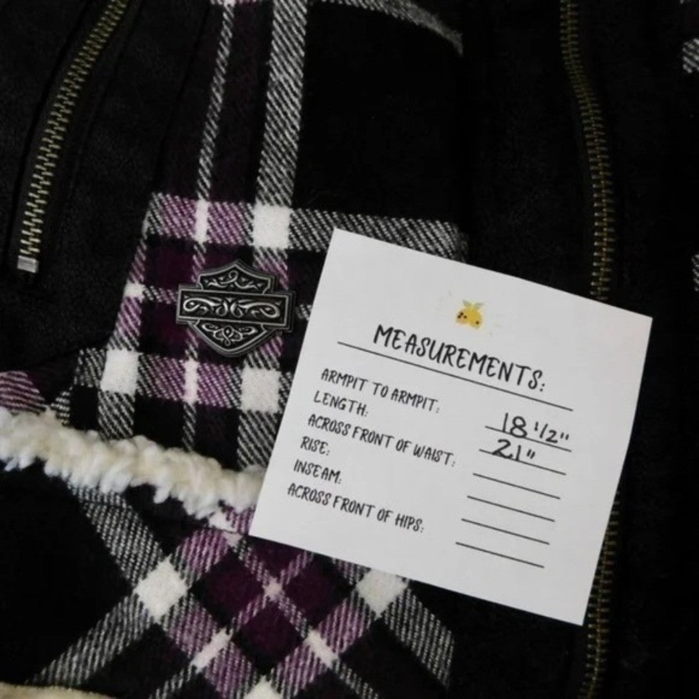 HARLEY-DAVIDSON Purple Black Plaid Fleece Sherpa Lined Coat Moto Motorcycle S