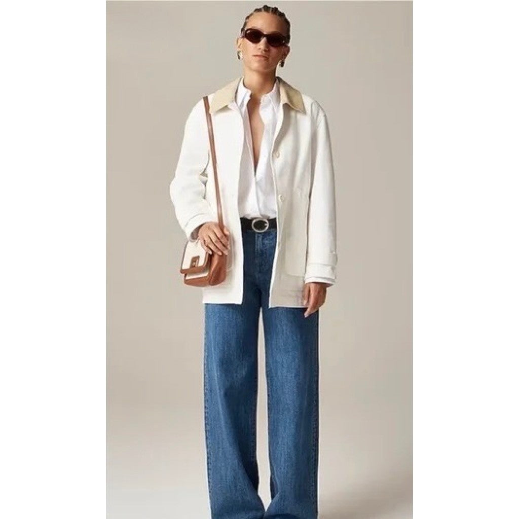 NWT!! J. CREW Barn Jacket Canvas Ivory Corduroy Collar Pockets Outdoors X-Large