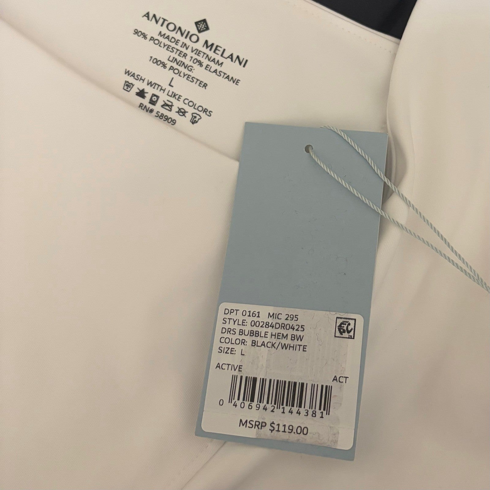 NWT!! ANTONIO MELANI Active Two Tone Bubble Hem Dress Mini Black White Large