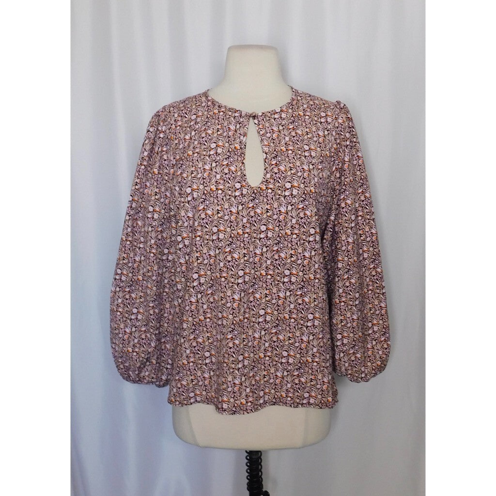 J. CREW Puff Sleeve Top Blouse Floral Flourish Crepe Cottagecore Prairie Small