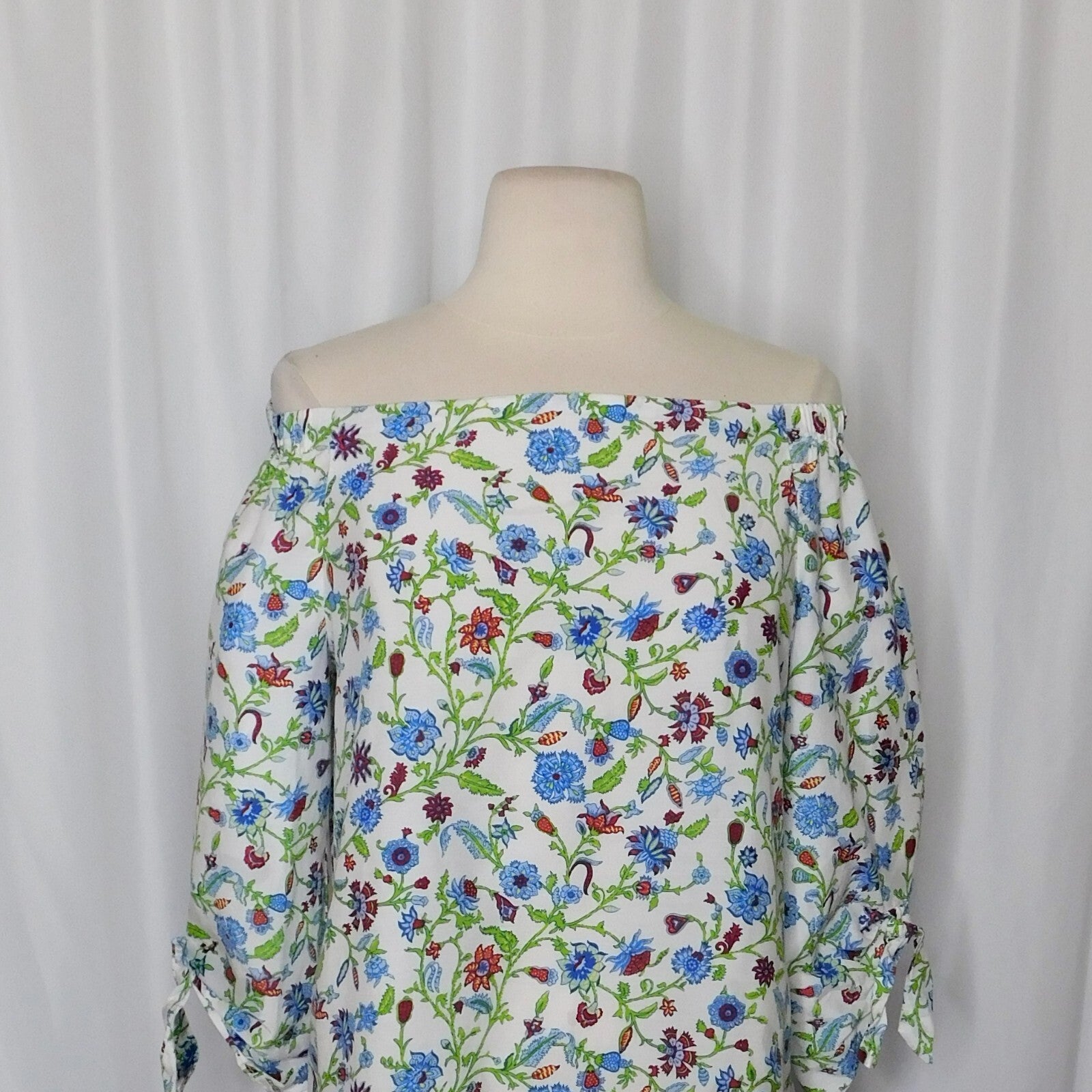 J. MCLAUGHLIN Natasha Tie Sleeve Off Shoulder Floral Top Blouse Summer Small
