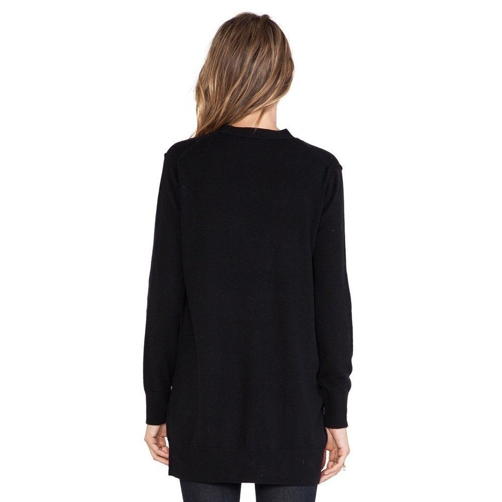 Revolve VINCE Cashmere Longline Button V Cardigan Sweater Solid Black Pockets XS