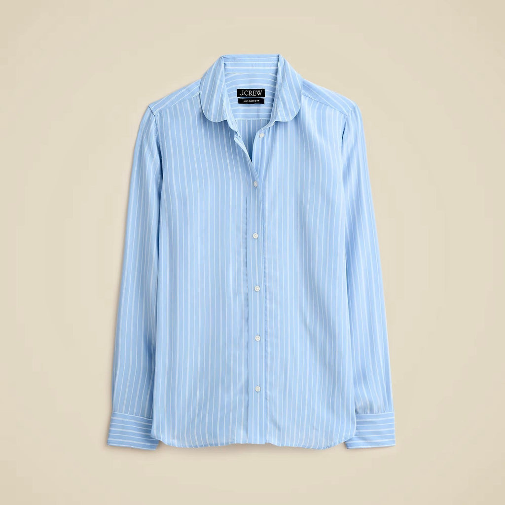 NWT!! J. CREW Jules Club Collar Shirt Striped Crepe De Chine Blue Stripe Size 00