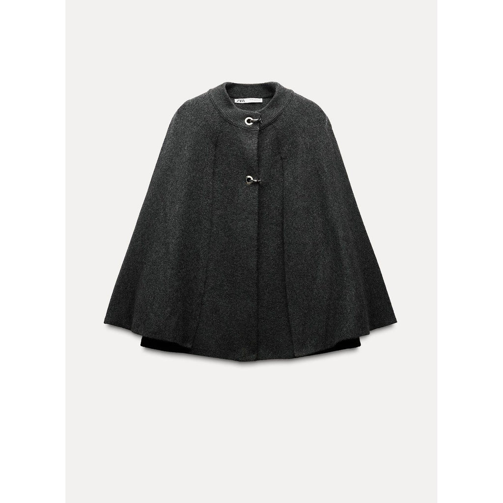 ZARA Charcoal Grey Wool Blend Cape Sweater Knitwear Knit Minimalist Medium