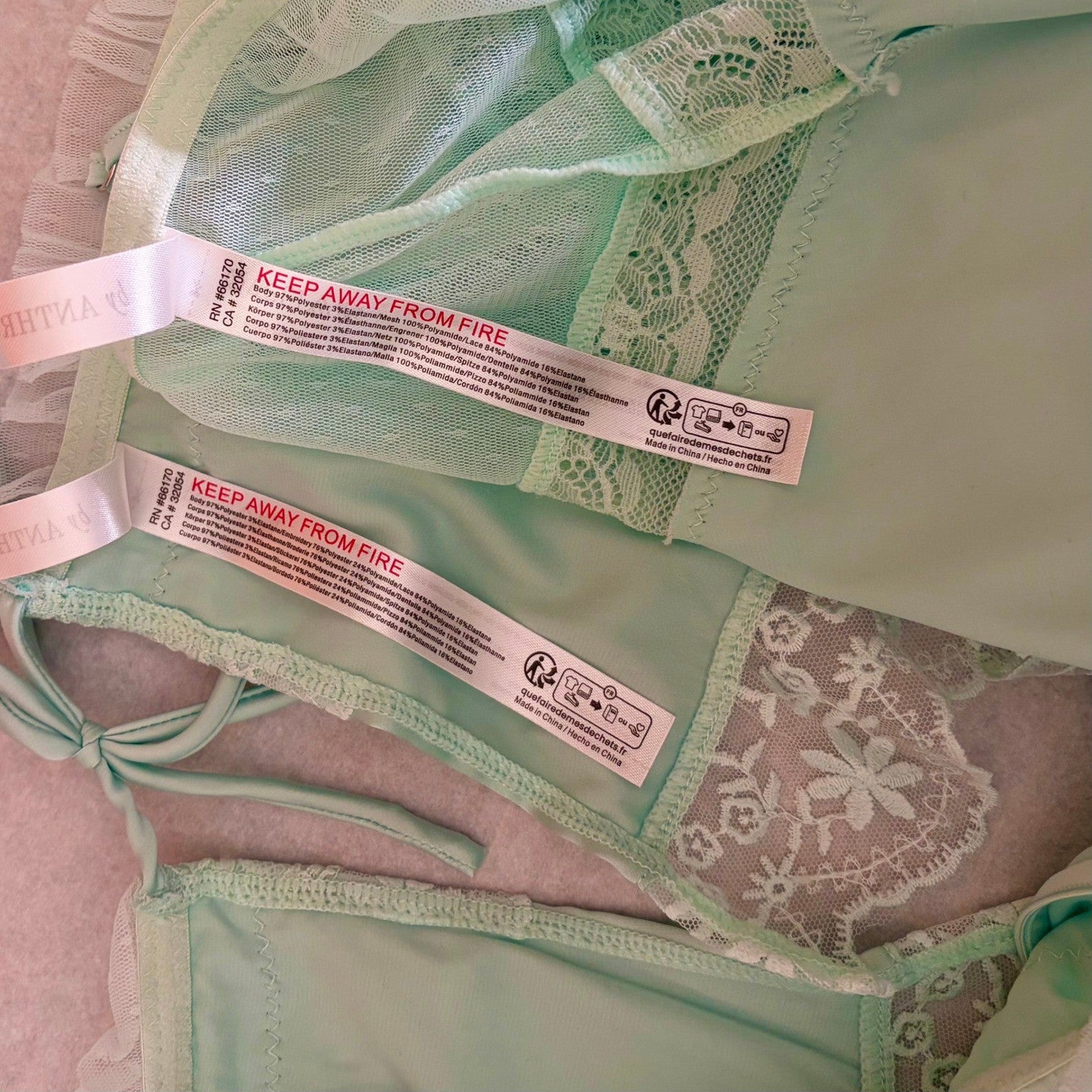 ANTHROPOLOGIE Two Piece Set Crop Lace Ruffle Cami Short Mint Green Lacey Medium