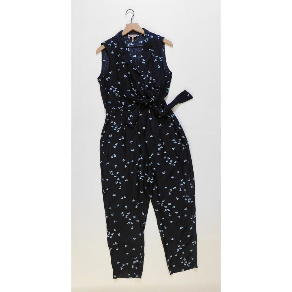 REBECCA TAYLOR Tailored Leandra Silk Floral Tie Waist Jumpsuit Jacquard Size 8