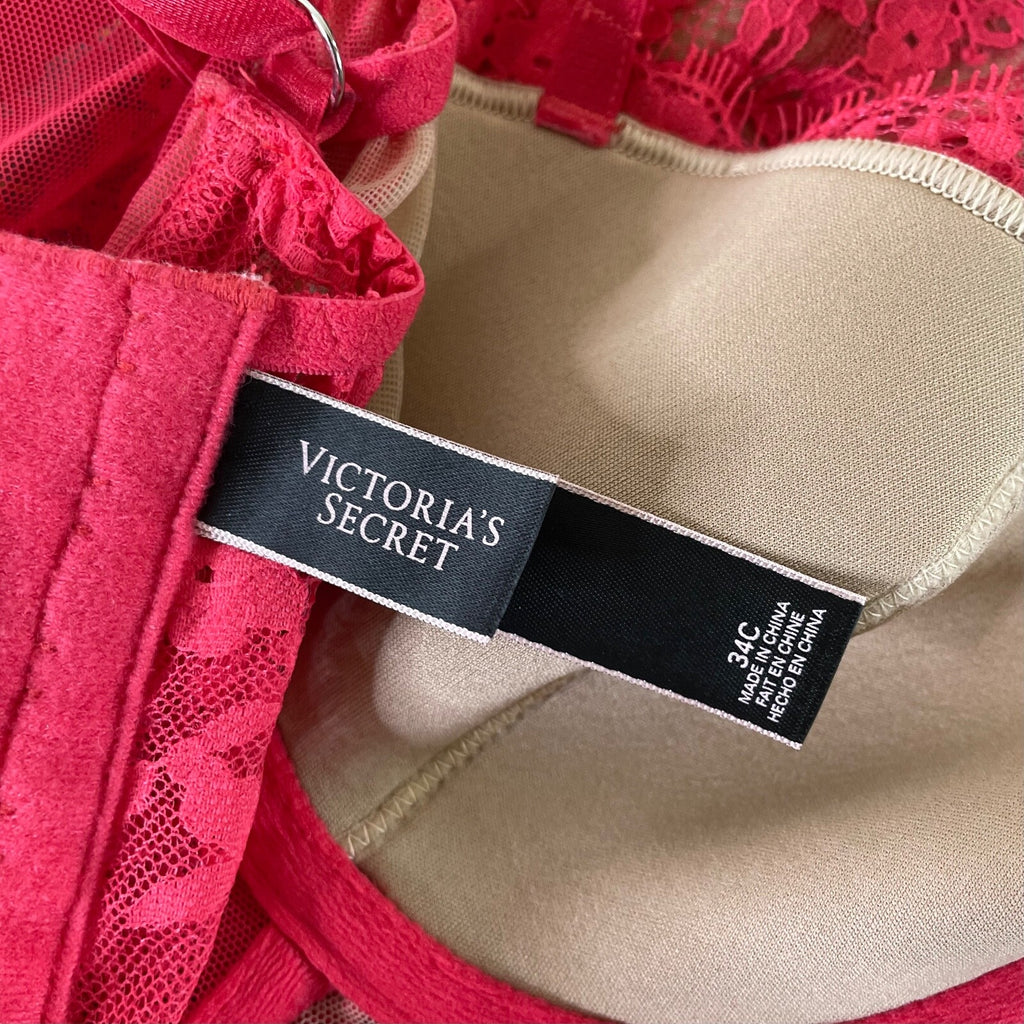 VICTORIA'S SECRET Barbie Hot Pink Lace Corset Bustier Garter Lingerie 34C