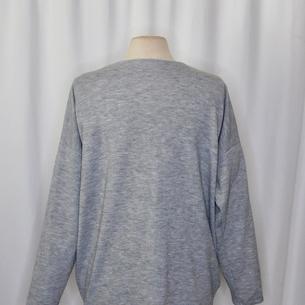 ZARA Heathered Gray Cinched Sweater V Neck Pullover Cinchable Cinched Top Large