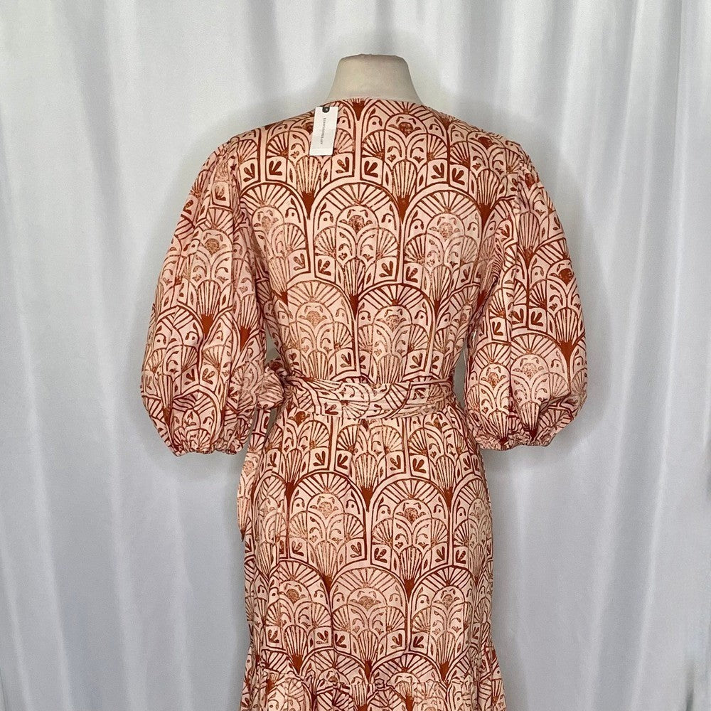 NWT!! Anthropologie HUTCH V-Neck Tiered Wrap Dress Geometric Blockprint Large