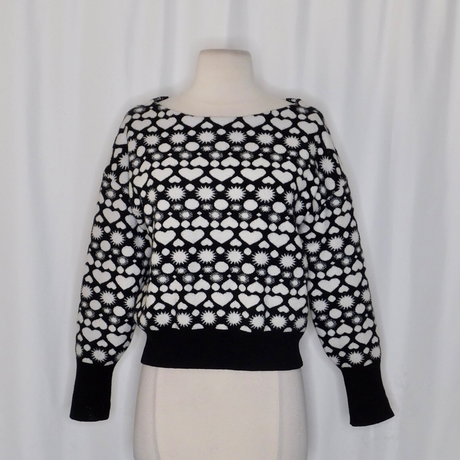 Anthropologie MAEVE Boat Bateau Neck Heart Print Sweater Pullover Knitwear Small