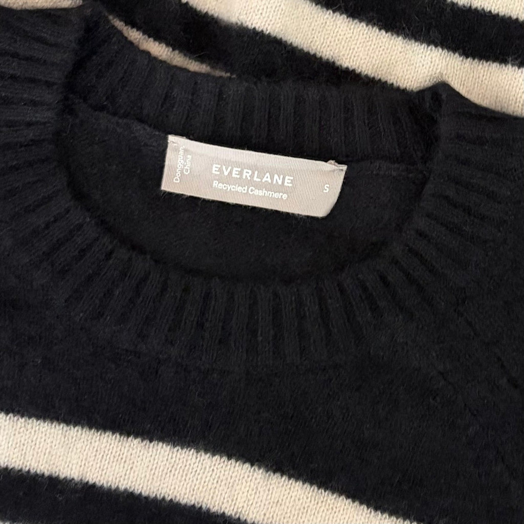 EVERLANE The Boxy Crew in Cashmere Black White Striped Pullover Sweater Small