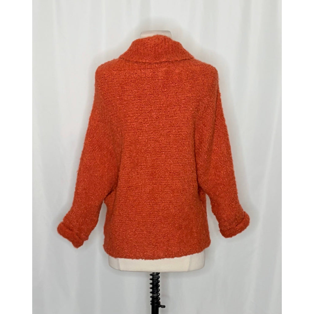 SUNDANCE Laurel Breeze Cardigan Sweater Solid Orange Boucle Knit Wool Small