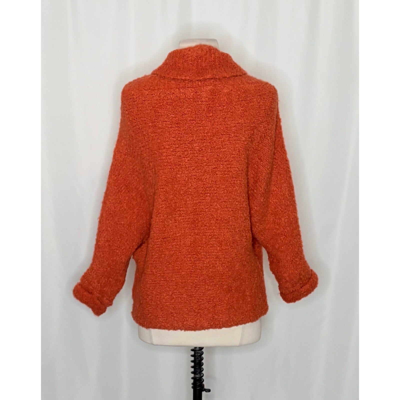SUNDANCE Laurel Breeze Cardigan Sweater Solid Orange Boucle Knit Wool Small