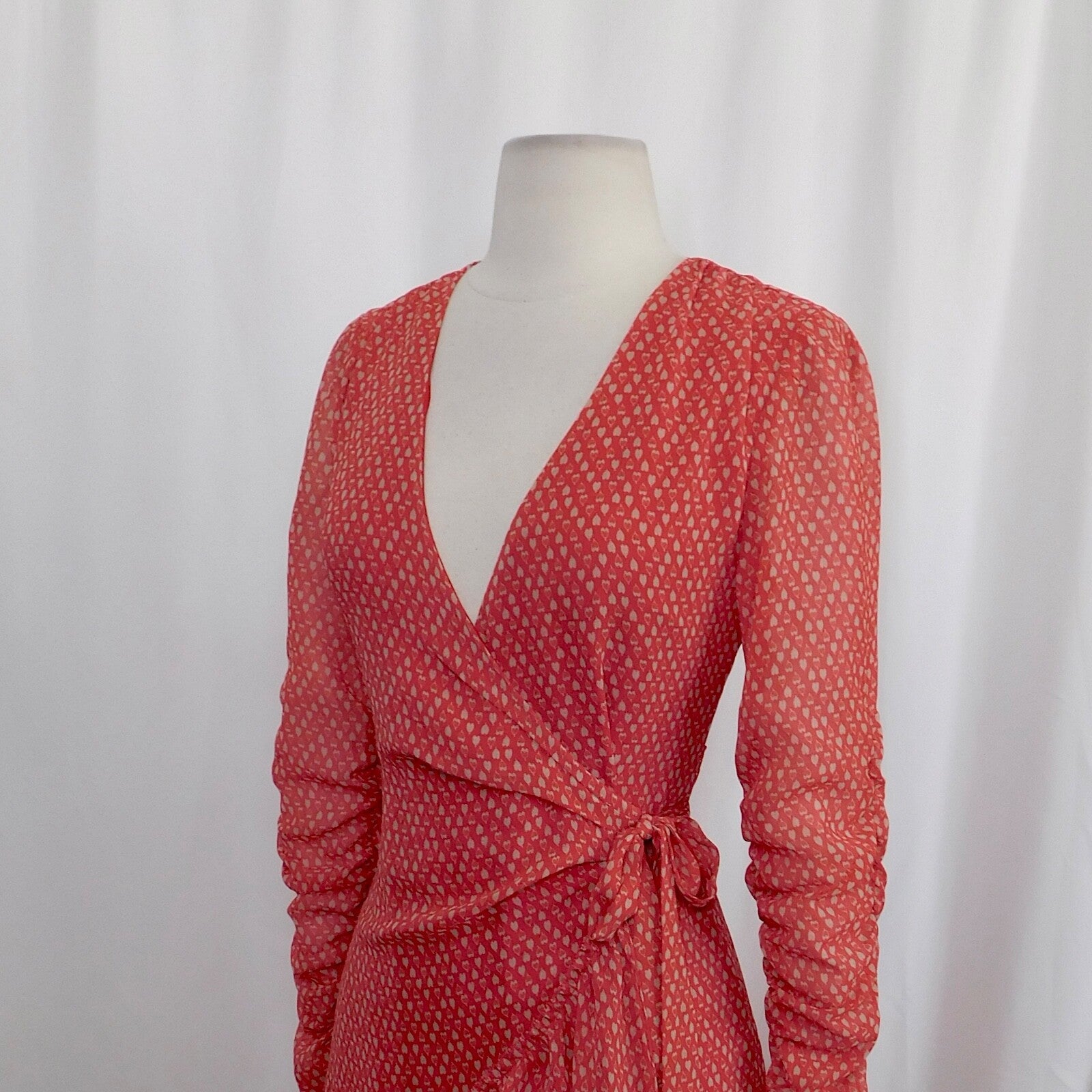 ALLSAINTS Flores Heart Print Wrap Dress Ruched Ruffle Red All Saints X-Small