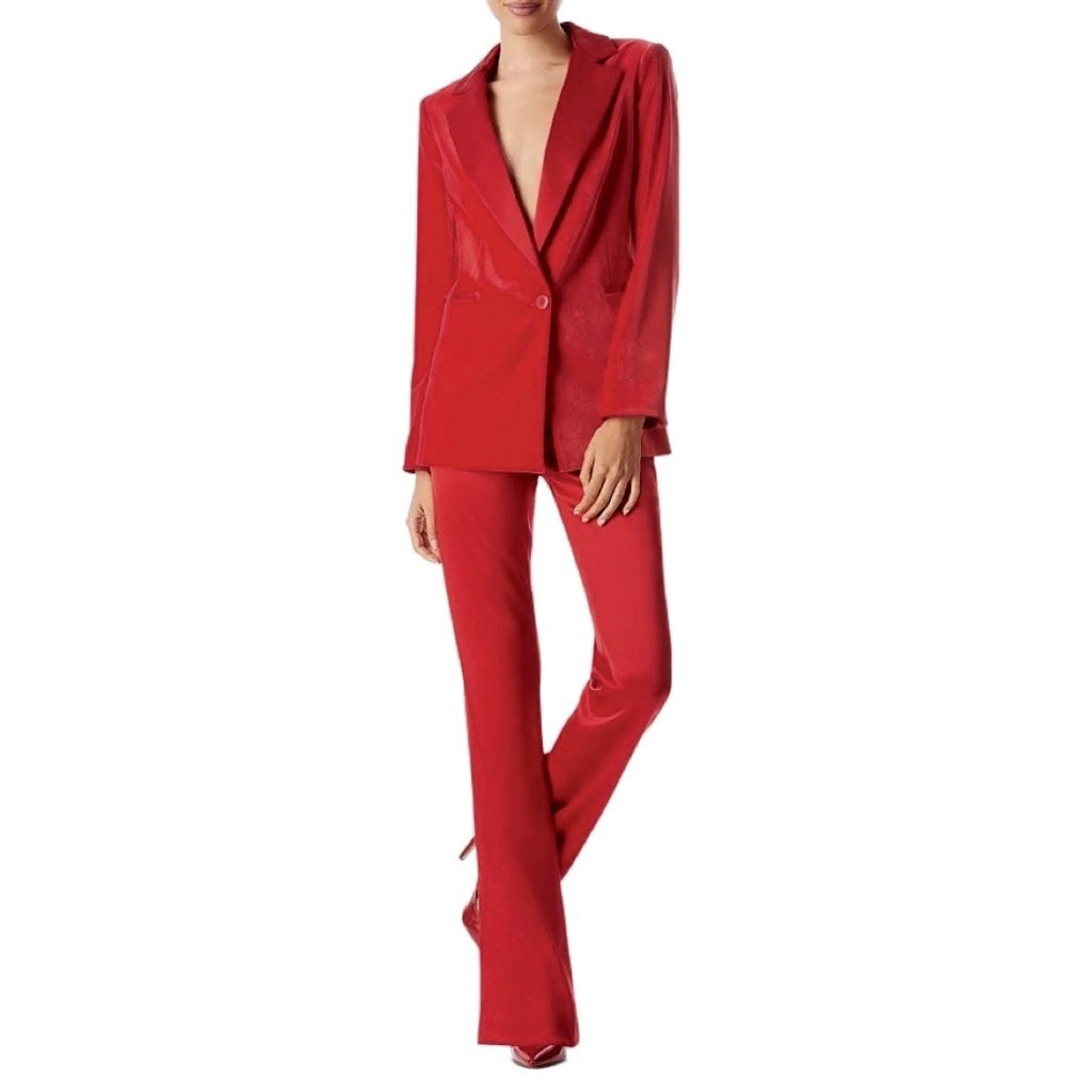 ALICE + OLIVIA Justin Velvet One Button Blazer Perfect Ruby Red Solid Satin 8