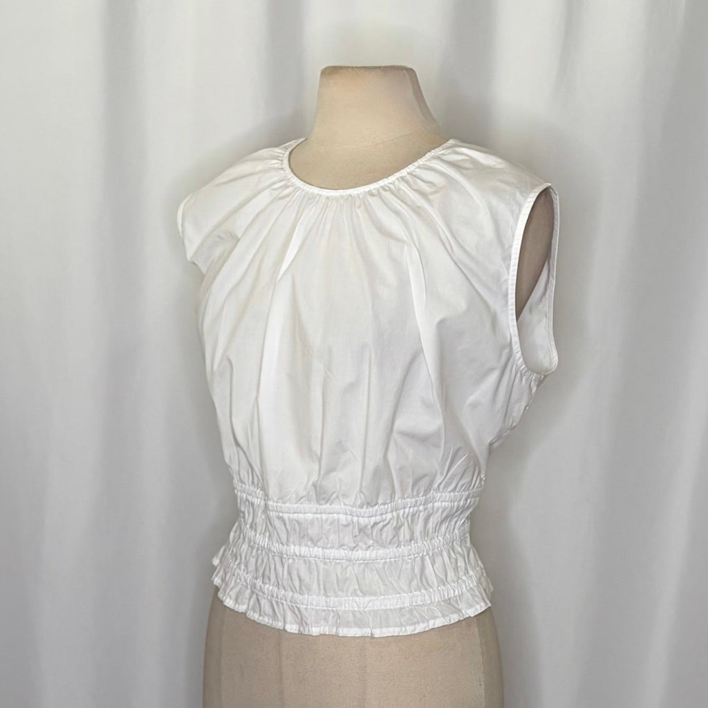 NEW!! J. CREW Hyacinth Smocked Top Blouse Cotton Poplin Solid White Preppy Large
