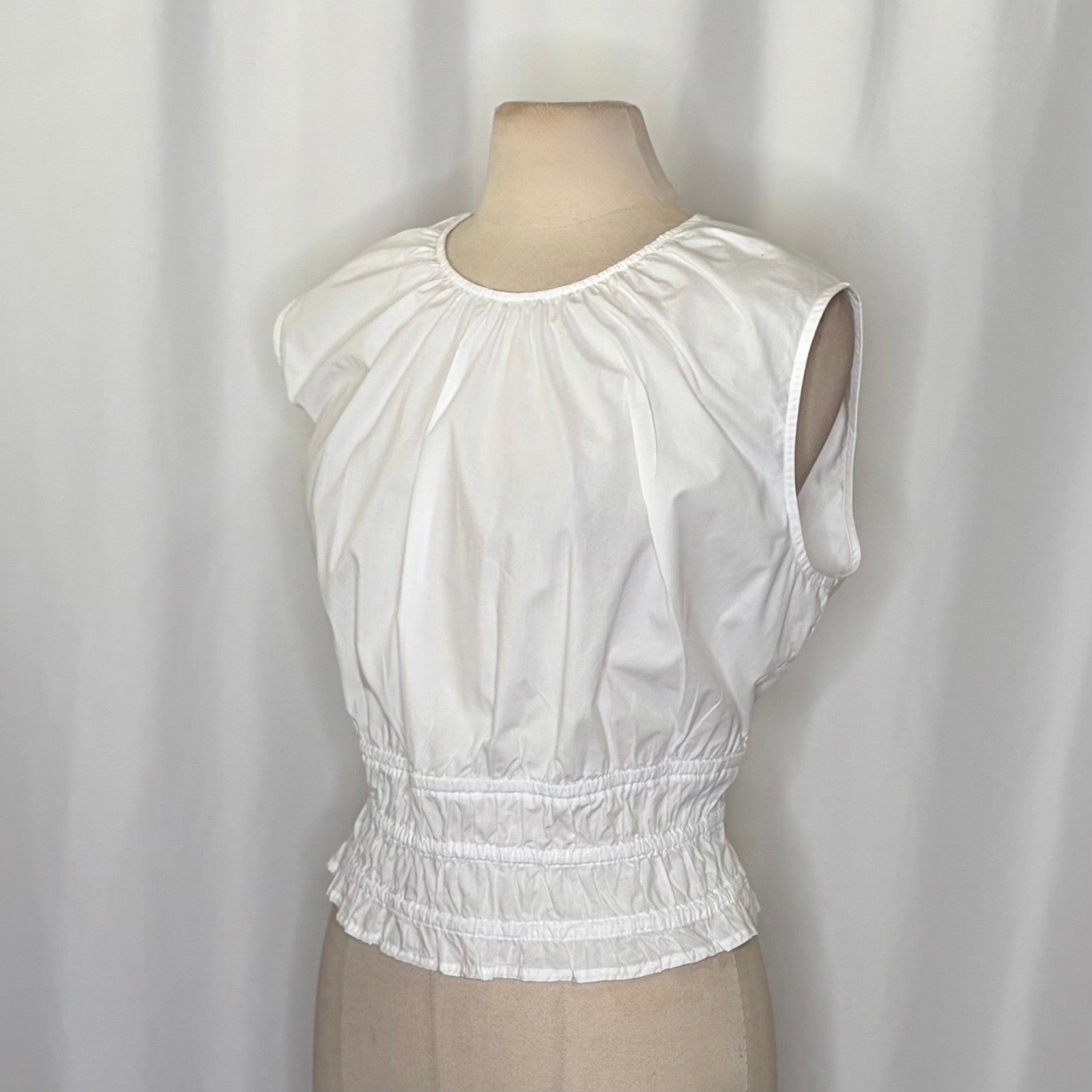 NEW!! J. CREW Hyacinth Smocked Top Blouse Cotton Poplin Solid White Preppy Large