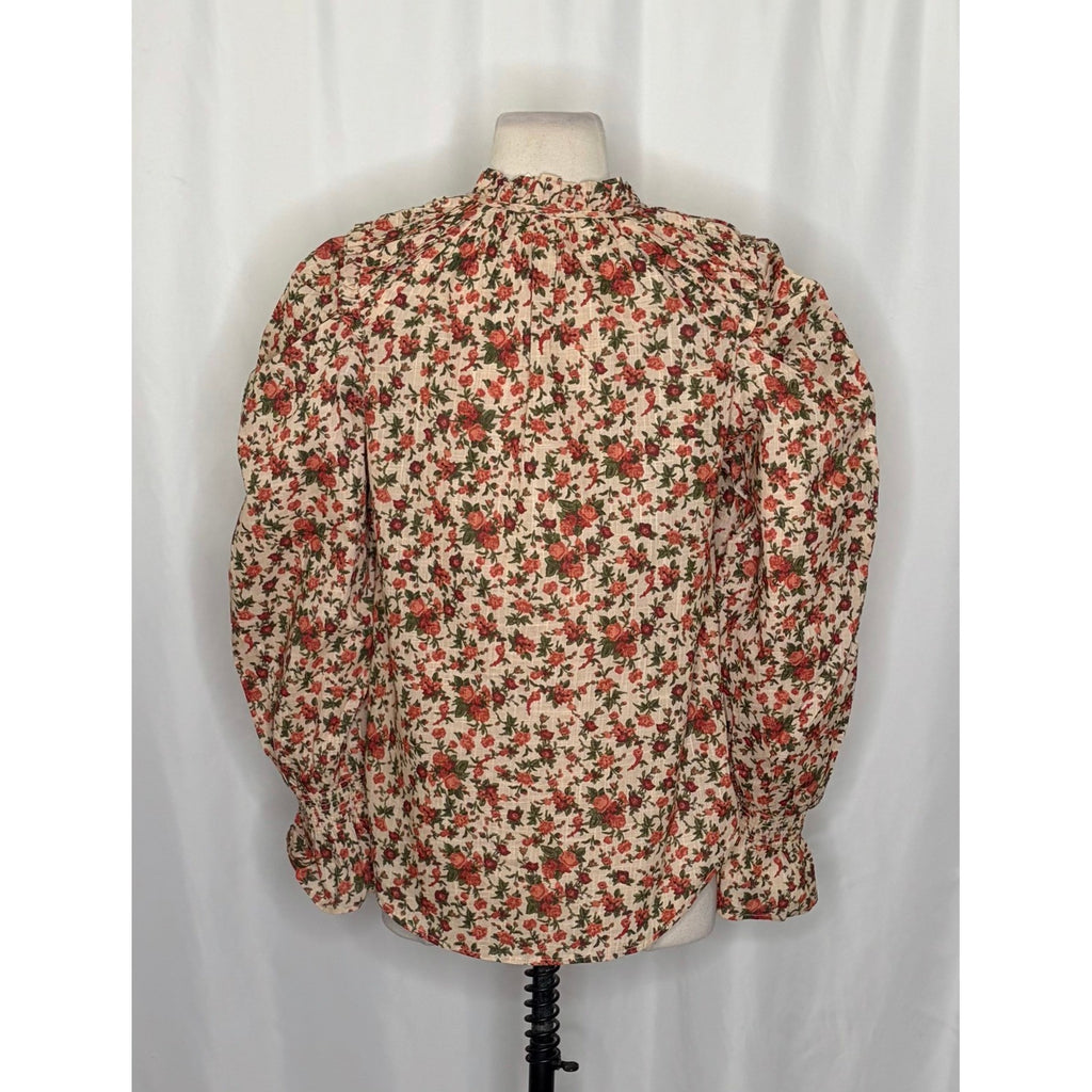 FREE PEOPLE Meant To Be Blouse Floral Vintage Combo Ruffled Smocked Small